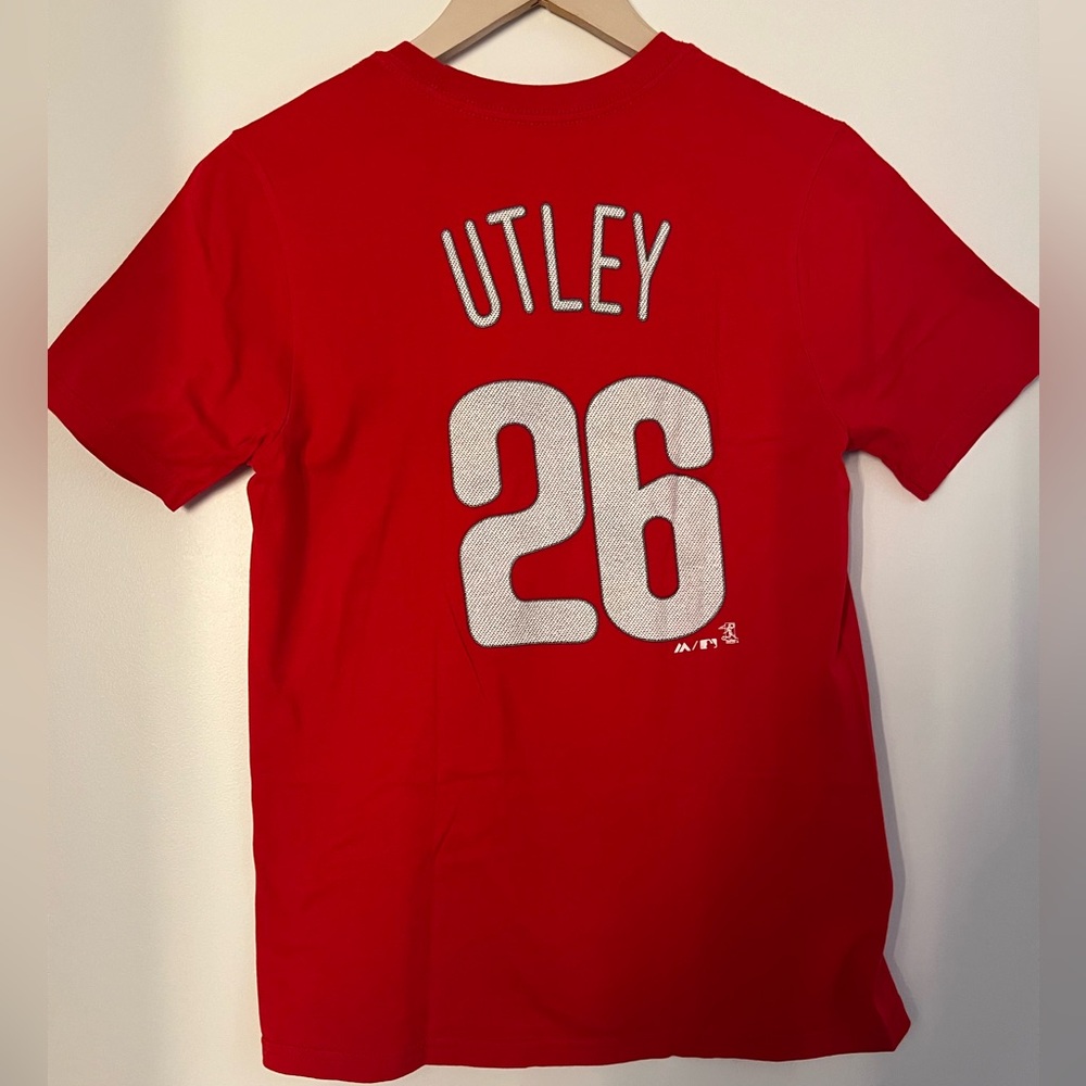 Majestic Phillies Red Cotton t-Shirt Chase Utley 26 woman size L - Picture 4 of 4